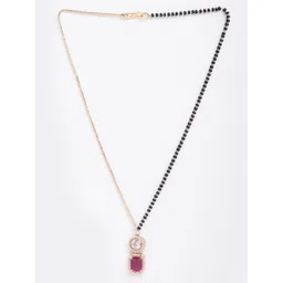 PANASH Gold-Plated Gold  CZ Stone Solitaire & Black Beads Mangalsutra image 3