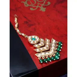 Panash Gold Plated Green & White Kundan Studded Maang Tikka-picture-18