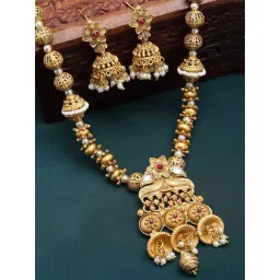 Panash Gold Plated Kundan Stone Studded & Pearl Beaded Jewellery Set-picture-31