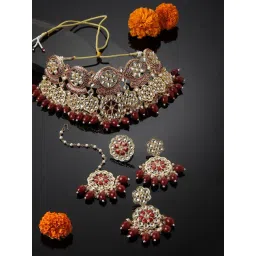 Panash Gold Plated Kundan Stone Studded & Pearl Beaded Jewellery Set-picture-25