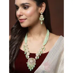 PANASH Gold-Plated Kundan-Studded & Pearl Beaded Jewellery Set-picture-33