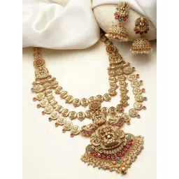 Panash Gold Plated Kundan Studded & Pearls Beaded Jewellery Set-picture-36