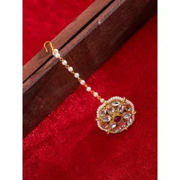 PANASH Gold-Plated Kundan Studded Maang Tikka-picture-13