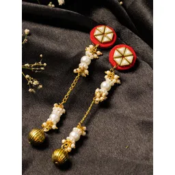 PANASH Gold Plated Pearls Beaded Contemporary Drop Earrings-picture-25