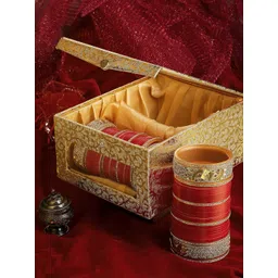 PANASH Gold-Plated Red & White CZ-Studded Chuda Set Of 66-picture-30