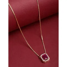 PANASH Gold-Plated Red CZ Stone Studded Pendant With Chain-picture-30