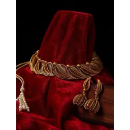 Panash Gold Plated Red Handcrafted Stone Studded Sustainable Jewellery Set-picture-35