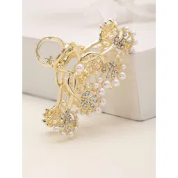 PANASH Gold Plated Stone & Pearls Studded Claw Clip-picture-30