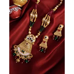 Panash Gold Plated Stone Studded & Beaded Jewellery Set-picture-35