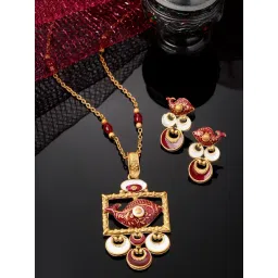 Panash Gold Plated Stone Studded & Beaded Jewellery Set-picture-35