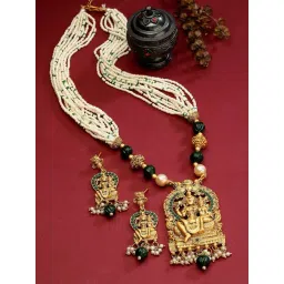 Panash Gold Plated Stone Studded & Beaded Jewellery Set-picture-24