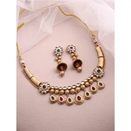 Panash Gold Plated Stone Studded & Beaded Jewellery Set-picture-10