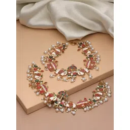 Panash Gold Plated Stones Studded & Pearls Beaded Anklets Set of 2-picture-41