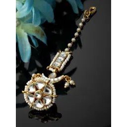 PANASH Gold-Plated Stones Studded & Pearls Beaded Maang Tika-picture-18