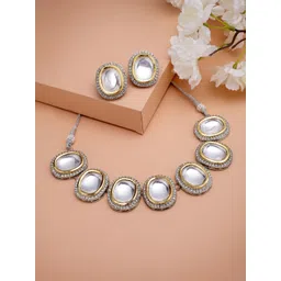 PANASH Gold-Plated White Kundan Stone-Studded Jewellery Set-picture-30