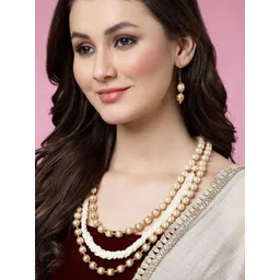 PANASH Gold-Plated White Pearls Beaded Handcrafted Jewellery Set-picture-32