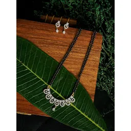 PANASH Gold-Plated White Solitaire CZ Stone-Studded Mangalsutra With Earrings-picture-14