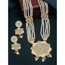 Panash Gold Plated White Stone Studded & Pearl Beaded Jewellery Set-picture-33