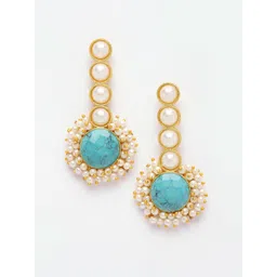 PANASH Gold-Toned & Blue Contemporary Drop Earrings image 3