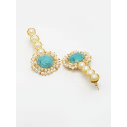 PANASH Gold-Toned & Blue Contemporary Drop Earrings image 2