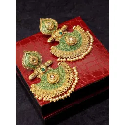 Panash Gold-Toned & Green Geometric Handpainted Jhumki Earrings-picture-39