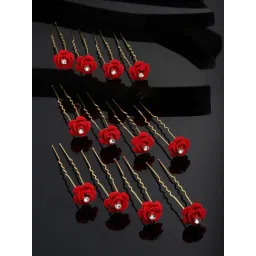 Panash Gold Toned & Red Rose Embellished U Pins-picture-37