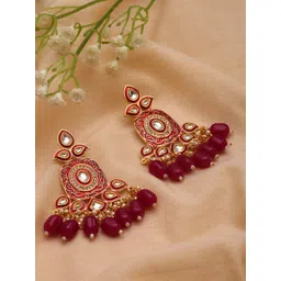 PANASH Gold-Toned Kundan Contemporary Drop Earrings-picture-41