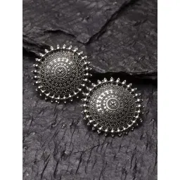Panash Oxidized Silver-Plated Circular Stud Earrings-picture-38