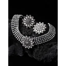 PANASH Oxidized Silver-Plated White CZ-Studded Jewellery Set-picture-16