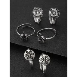 Panash Pair Oxidized Silver Toned Adjustable Toe-Rings Set of 3-picture-13