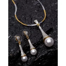 panash PANASHE Gold-Plated Silver-Toned CZ Stone Studded Handcrafted Copper Jewellery Set-picture-36