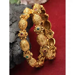 PANASH Set Of 2 24 CT Gold-Plated Antique Bangles-picture-10