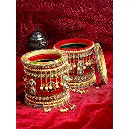 PANASH Set Of 22 Gold-Plated Stone-Studded & Beaded Bangles-picture-13