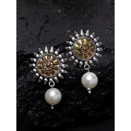 Panash Silver Plated & Gold Toned Circular Drop Earrings-picture-47