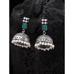 PANASH Silver-Plated & Green Oxidised Jhumkas-picture-13