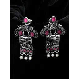 PANASH Silver-Plated & Pink Contemporary Drop Earrings-picture-40