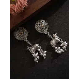 PANASH Silver-Plated Artifical Beaded Animal Shaped Oxidised Drop Earrings-picture-12