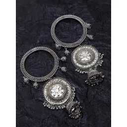 Panash Silver Plated Oxidized Dangler Bangles Set of 2-picture-24