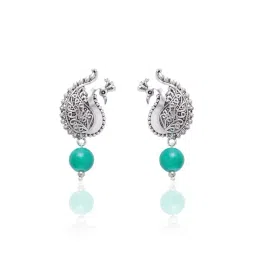 Panash Silver Plated Oxidized Green Peacock Shaped Drop Earrings image 5