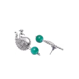 Panash Silver Plated Oxidized Green Peacock Shaped Drop Earrings image 4