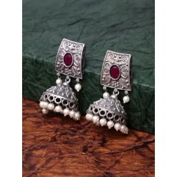 Panash Silver-Plated Oxidized Jhumki Earrings-picture-15