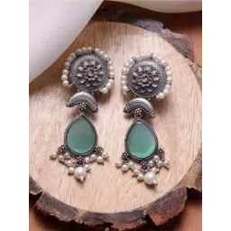 Panash Silver Plated Oxidized Pearl Drop Earrings-picture-28