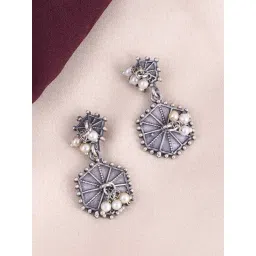 Panash Silver Plated Oxidized Pearls Drop Earrings-picture-21