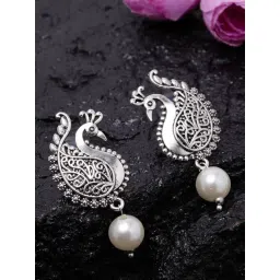 Panash Silver Plated Peacock Shaped Drop Earrings-picture-32