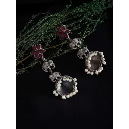 Panash Silver-Plated Pearl Oxidized Jhumki Earrings-picture-38