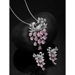 Panash Silver Plated White & Pink CZ Stone Studded Jewellery Set-picture-47