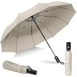 panca Windproof Travel Umbrella with Automatic Open & Close – Large Size for Men & Women | Heavy Duty Rain with 8 Reinforced Ribs | Compact Folding for Girls, Boys, Office, Travel (Beige)-picture-24