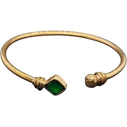Panchaloha Gold-Plated Kada Bangle with Green Stone, Traditional Design, Adjustable-picture-39