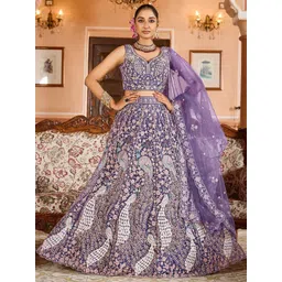 panchhi Embellished Sequinned Semi-Stitched Lehenga & Unstitched Blouse With Dupatta-picture-30