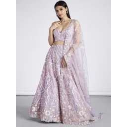 panchhi Embroidered Sequinned Net Semi-Stitched Lehenga & Unstitched Blouse With Dupatta-image-8